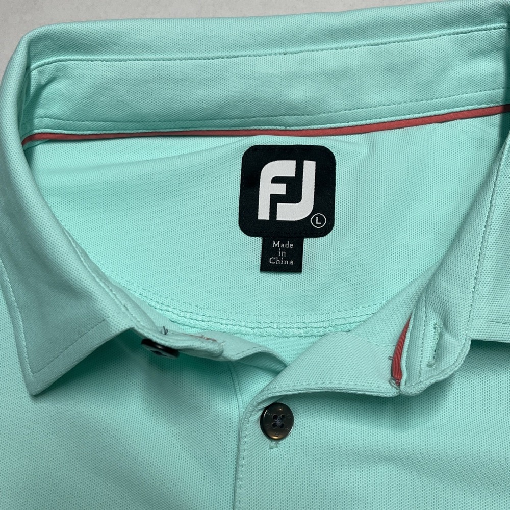 FootJoy FJ Golf Polo Shirt Men's Large Aqua Blue Stripe Performance Tech - Picture 3 of 8
